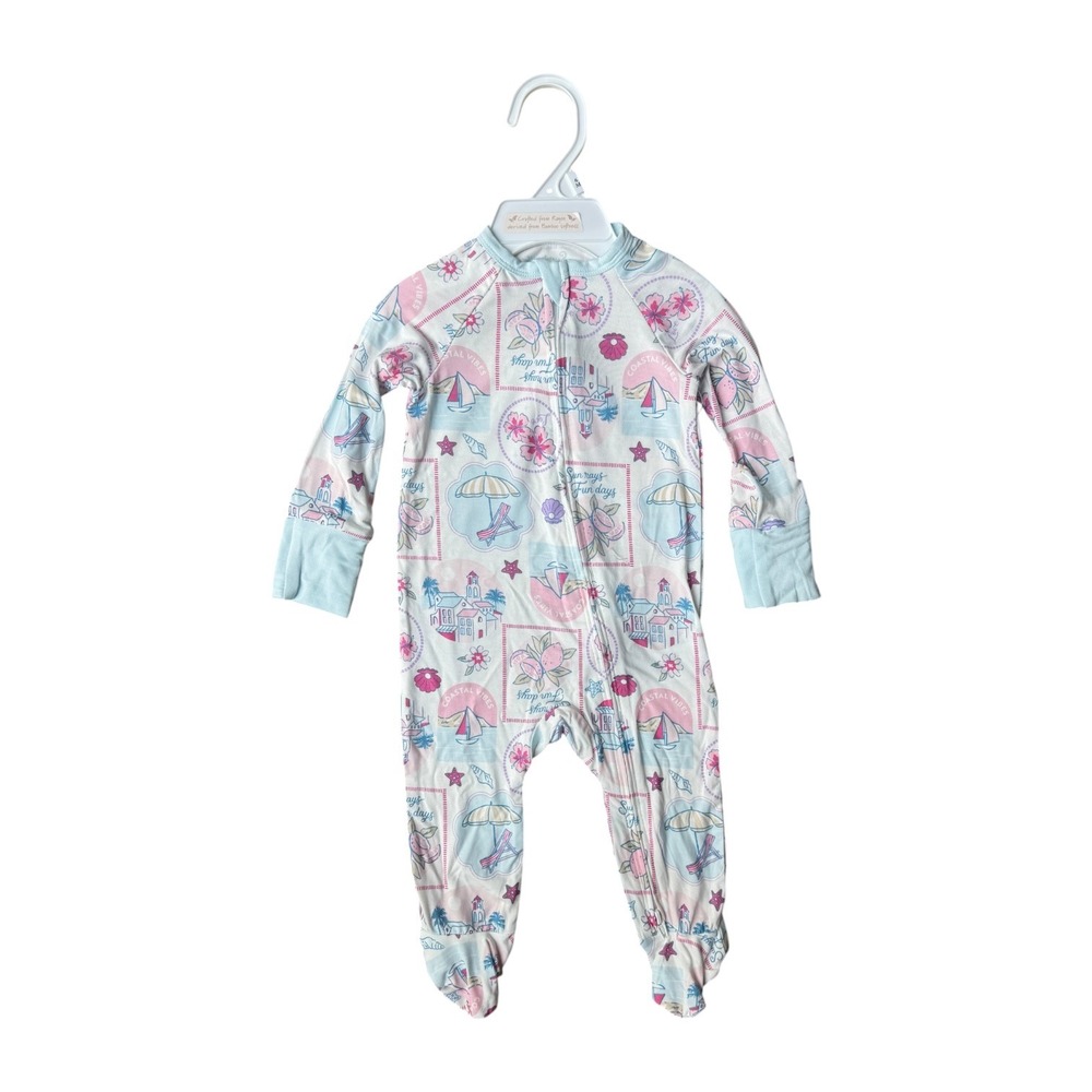 NWT Btween Baby Bamboo Rayon Coastal Print Footed Sleeper 2-Way Zip 6M New